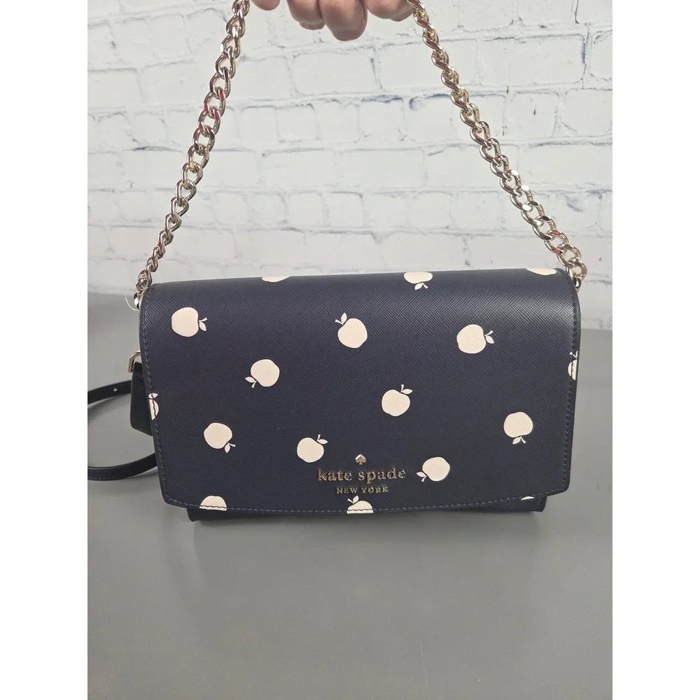 Kate Spade Carson Convertible Crossbody Orchard Toss Navy Apple Print WKR00523